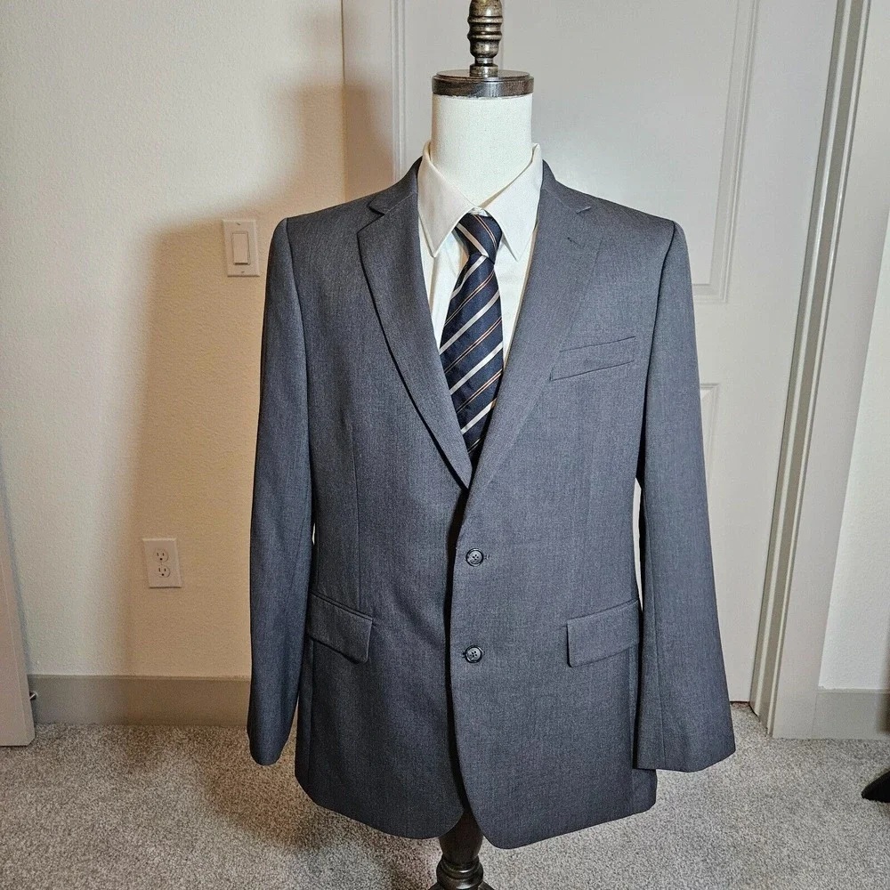 Stafford 2PCs Suit Blazer Men 42L Pants 38x29 Classic‎ Fit Wool Blend Gray